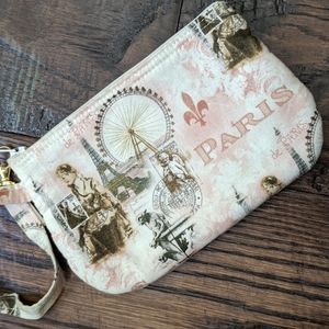 Artist-Made PARIS Eiffel Tower Padded Fabric Zippered Wristlet Clutch Bag Purse